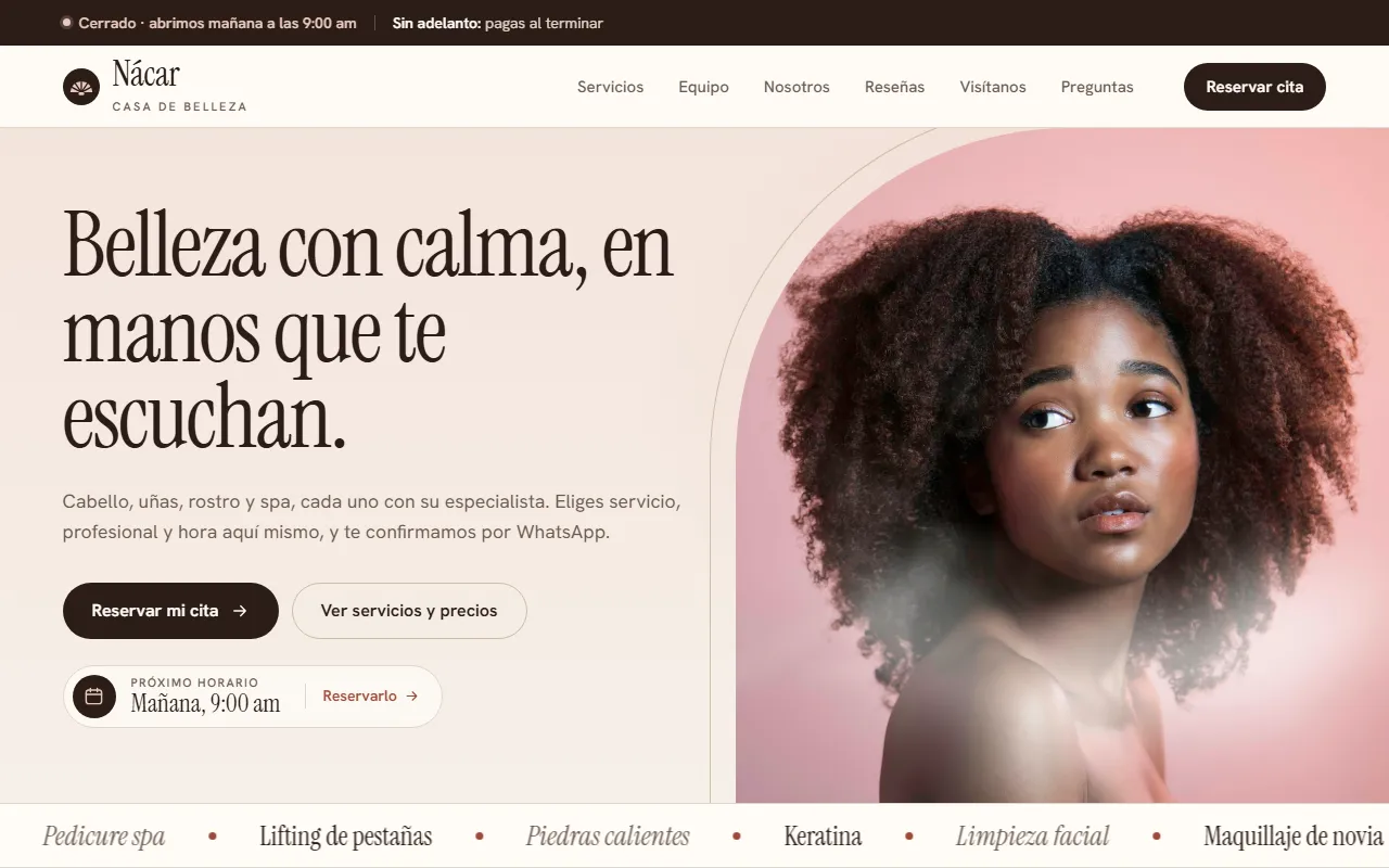 Web de Nácar Spa